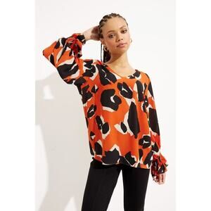 Joseph Ribkoff Casual V-Neck Puff Sleeve Top Style 233201 - Tandoori Multi NWT